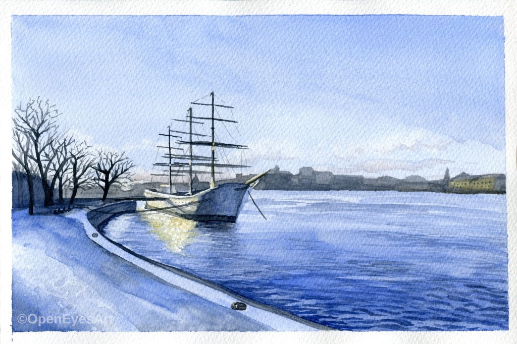 painting of Stockholm in winter