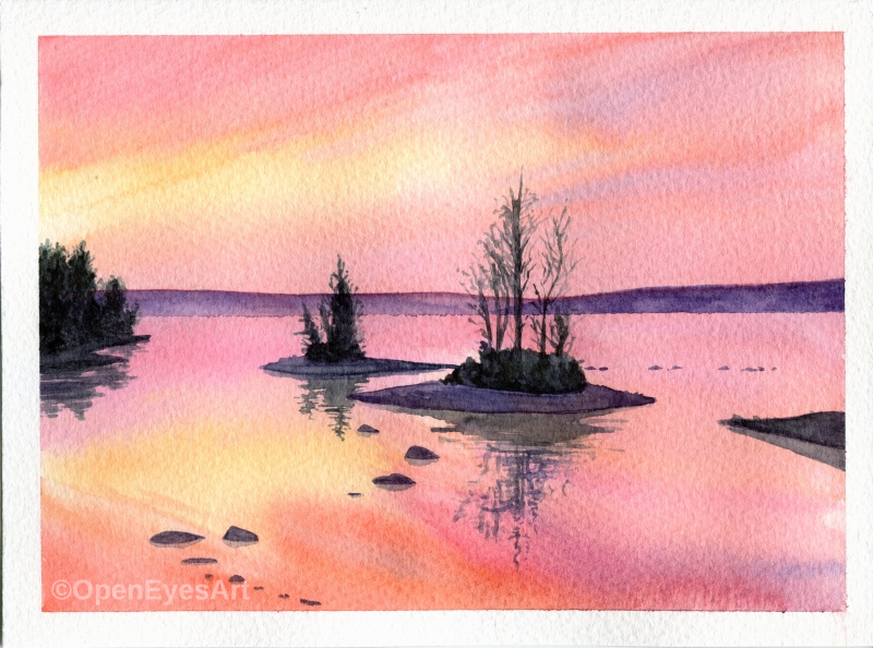 painting of sunset on lake