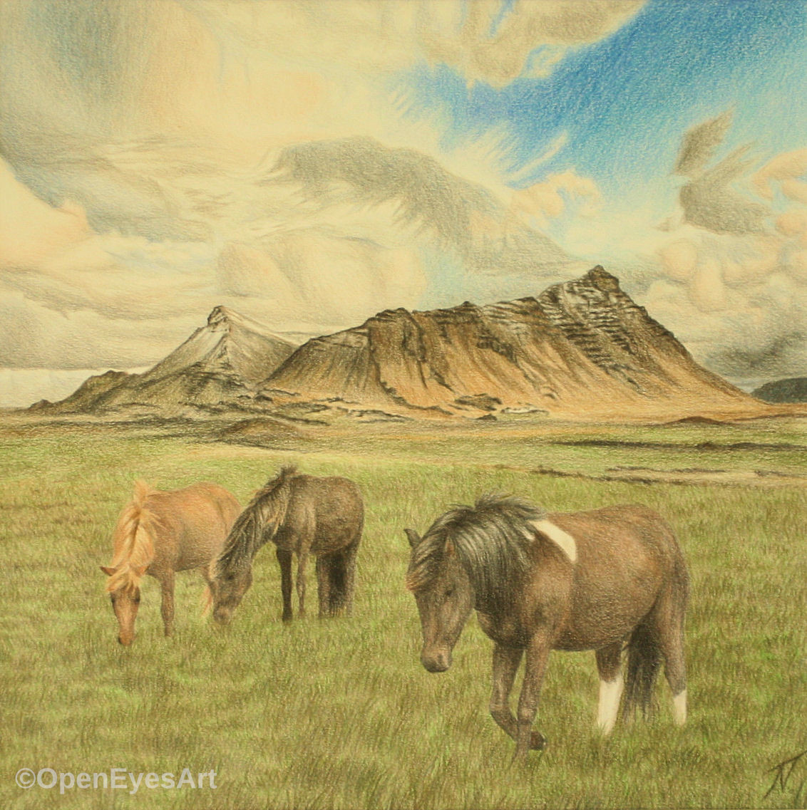 painting of Icelandic horses