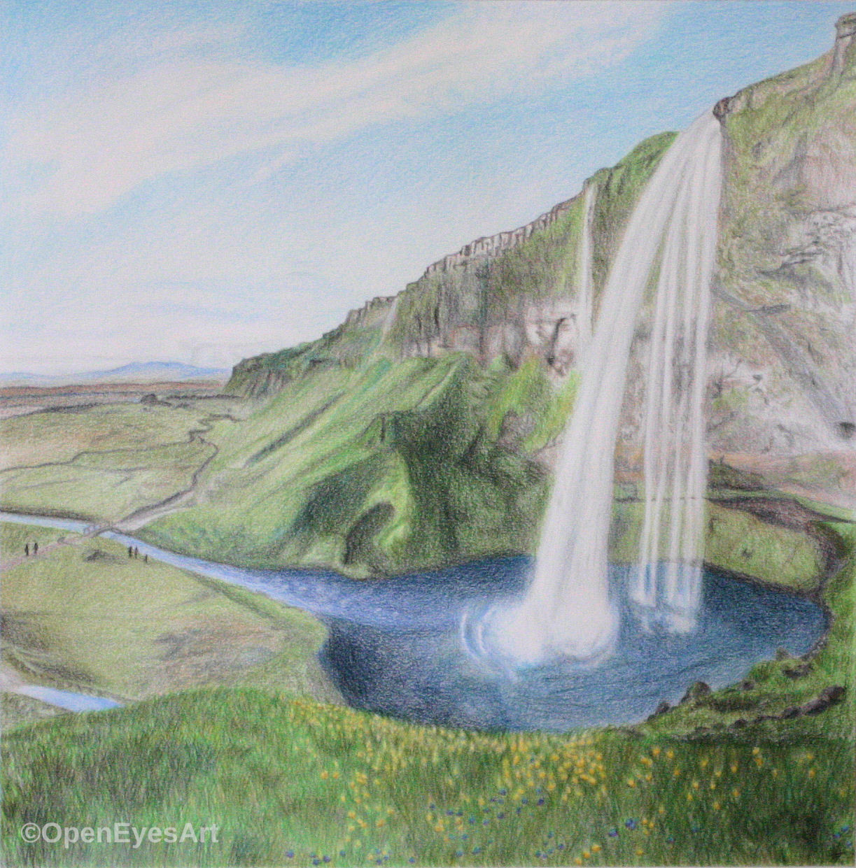 painting of Icelandic waterfall