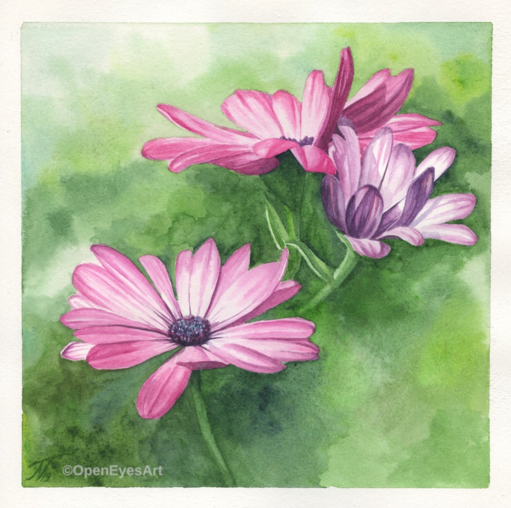 painting of pink flowers