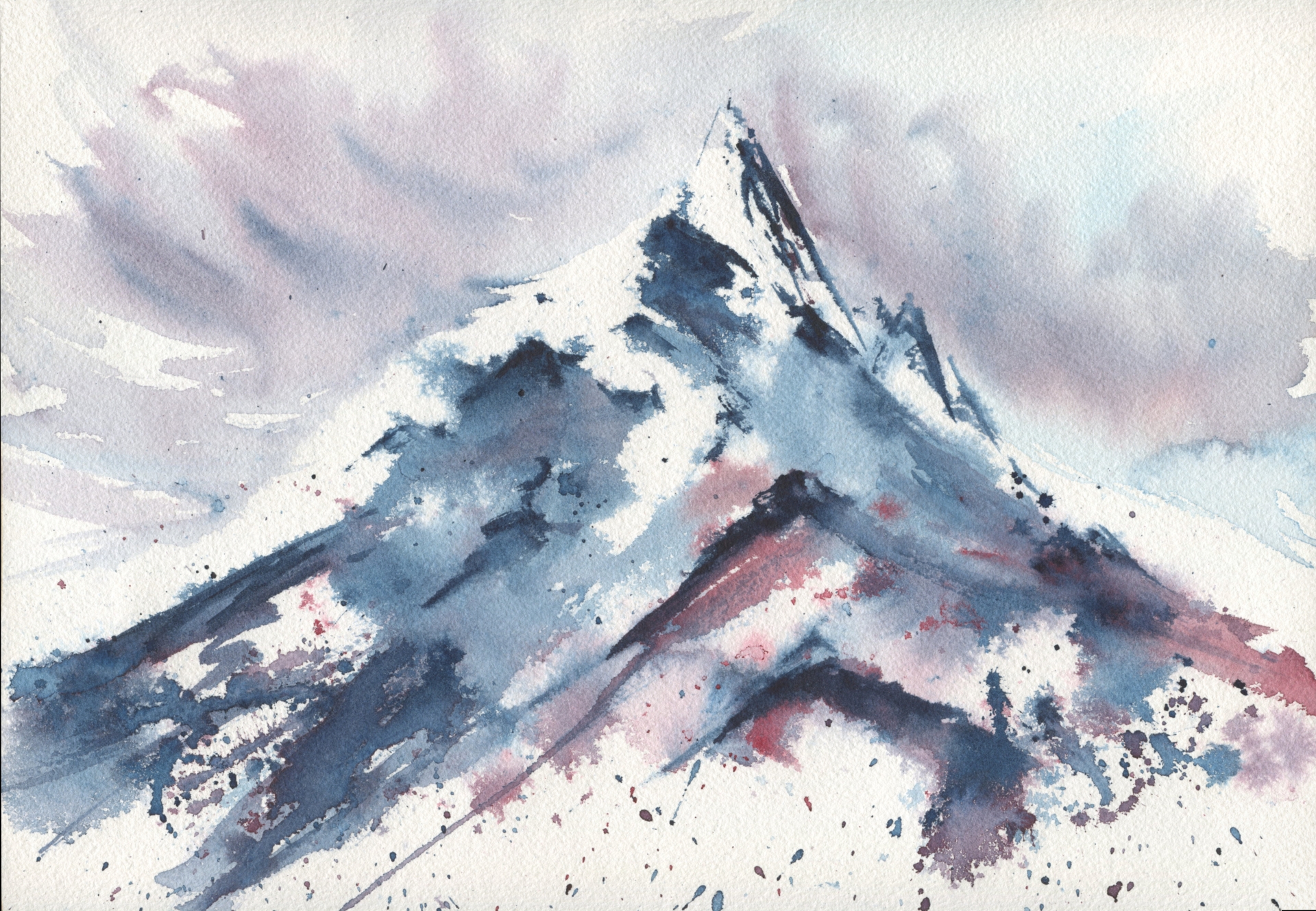 expressive painting of a snowy mountain